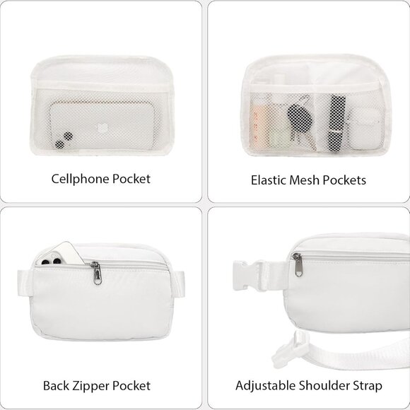 Elegant White Bride Fanny Pack with Silver Glitter Lettering, Water-Resistant Ny - Picture 3 of 6